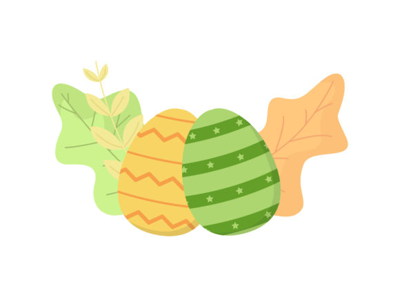 Easter Eggs Yellow Green Floral Vector Graphics