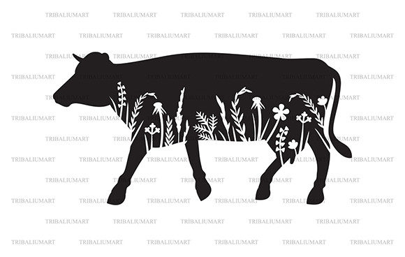 Floral Cow Grass Silhouettes: A Versatile Graphic Design Asset