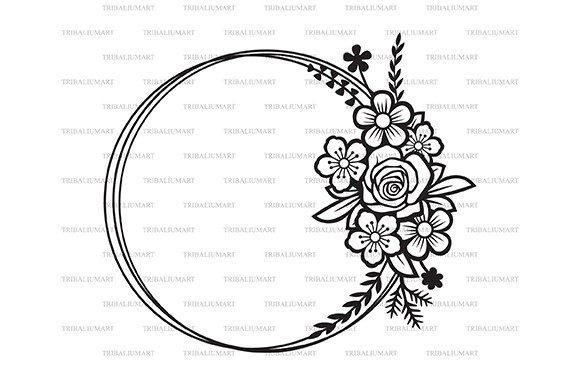 Floral Frame Wreath Monogram Design for Handmade Projects